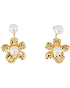 Self-Portrait Flower Pearl Jacket Earrings - Metallic