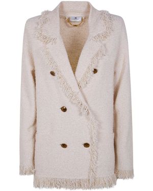 Elisabetta Franchi Double Breasted Knit Jacket - Natural