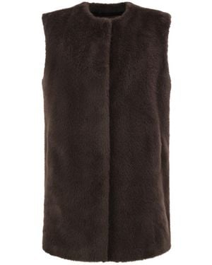 Herno Long Faux Fur-Effect Gilet With Round Neckline - Black