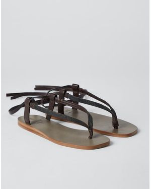 Brunello Cucinelli Dark Leather Thong Sandals - Brown