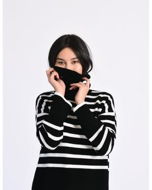 Karen Thomas Oversize Stripe Turtleneck Sweater - Black