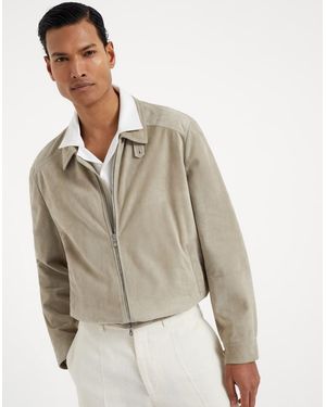 Brunello Cucinelli Jackfruit Leather Zip Front Jacket - Natural