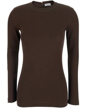 Brunello Cucinelli Crew Neck T-Shirt - Brown
