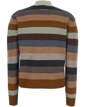 Tory Burch Striped Wool Sweater With Logo Patch - Gray