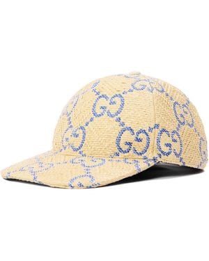 Gucci Raffia Effect Gg Monogram Baseball Cap - Natural