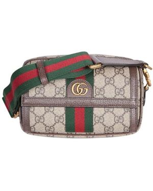 Gucci Gg Supreme Ad Leather Mini Ophidia Crossbody Bag - White