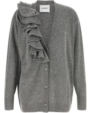 Nude Ruffle Cardigan - Gray