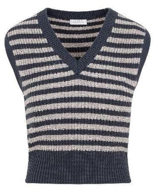 Brunello Cucinelli Night Sky Striped Sleeveless Sweater - Blue