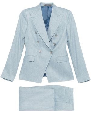 Tagliatore Linen Double-Breasted Suit - Blue