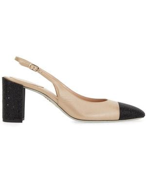 Rene Caovilla Rhinestone-Embellished Slingback Shoes - Natural