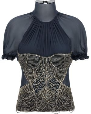 The Attico Jewel Embroidery Top - Blue