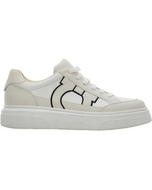 Ferragamo Cassina Ganc2 Leather Sneakers Shoes - White