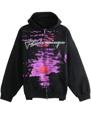 Balenciaga Graphic-Print Zip-Up Hoodie - Black