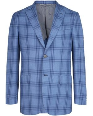 Brioni Wool Plaid Single-Breasted Blazer - Blue