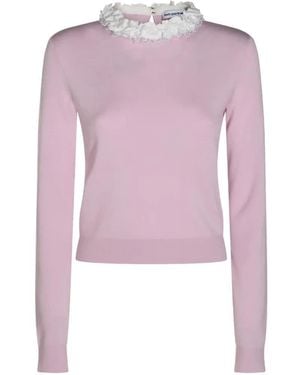 Self-Portrait Long-Sleeved Sweater With Floral Appliques - Pink