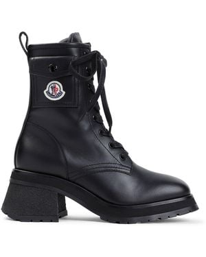 Moncler Gigi Lace-Up Leather Ankle Boots - Black