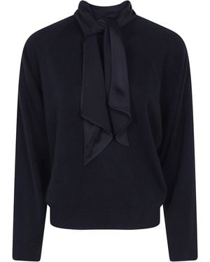 Semicouture "Kathi" Scarf Round Neck Sweater - Blue