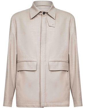 D 40 Loro Piana Stretch Flannel Chet Shirt Jacket - White