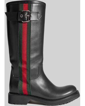 Gucci Biker Boots With Web - Black