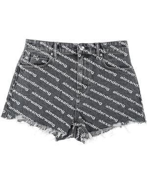 Alexander Wang Shorts With All Over Logo - Gray