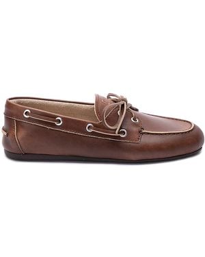 Miu Miu Unlined Bleached Leather Boat Shoes - Brown