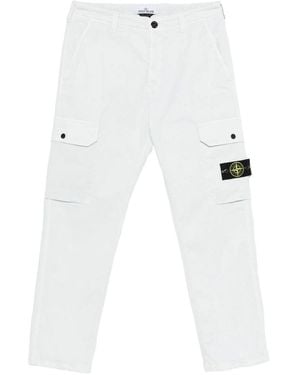 Stone Island Compass-Badge Sky Elastane Cargo Pants - White
