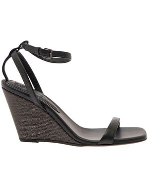 Brunello Cucinelli Leather Wedge Sandals - White