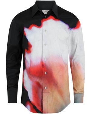 McQueen Solarized Floral Print Button Up Shirt - Red