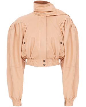 Chloé Short Mini Leather Jacket With Removable Scarf - Natural