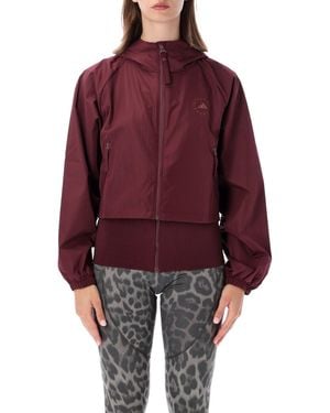 adidas By Stella McCartney Hooded Zip-Front Windbreaker Jacket - Red
