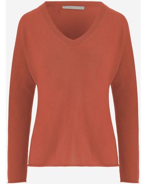 Allude Cashmere Sweater With V-Neck - Orange