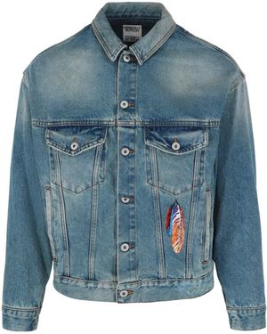 Marcelo Burlon Feathers Vintage Wash Denim Jacket - Blue