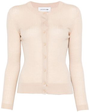 Lacoste Ribbed Buttoned Cardigan - White