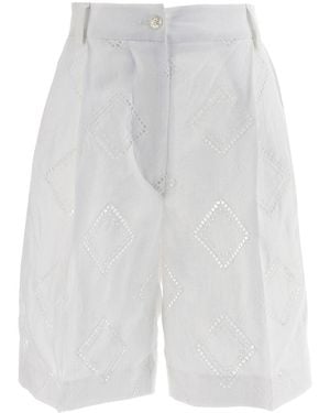 Kiton Embroidered Linen Bermuda Shorts - White