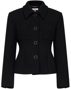 Chloé Wool Blend Bouclette Jacket - Black
