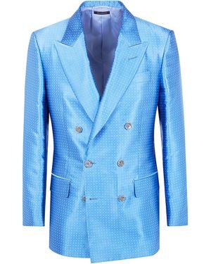 Tom Ford Duchesse Polka Dot Jacquard Double Breasted Jacket - Blue