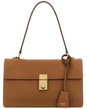 Prada Leather Hobo Shoulder Bag - Brown