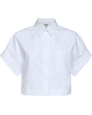 Fendi Shirt Cropped Cotton Poplin - Blue