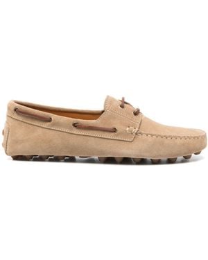 Tod's Suede Gommino Bubble Lace-Up Boat Loafers - Natural