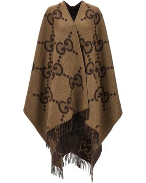 Gucci Reversible Jumbo Gg Cashmere Cape - Brown