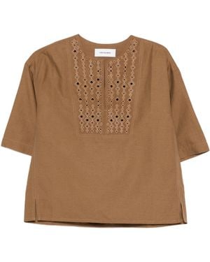 Yves Salomon Cotton Linen Top - Brown