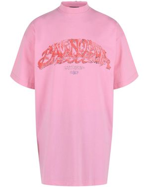 Balenciaga Offshore Logo Print Oversized T-Shirt - Pink