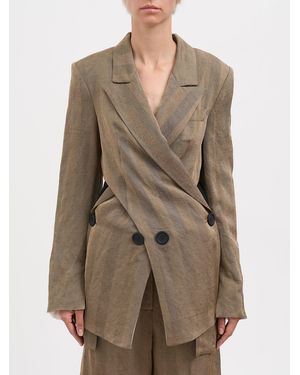 Alessandra Marchi Double-Breasted Linen Jacket - Natural