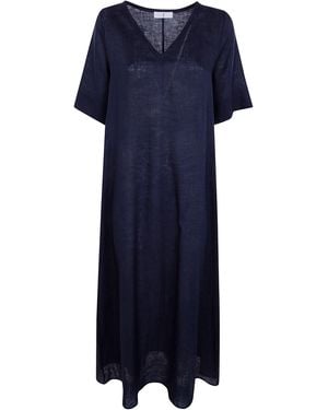 Whyci V Neck Long Dress - Blue