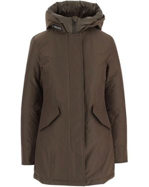Woolrich Hooded Zip-Front Coat - Brown