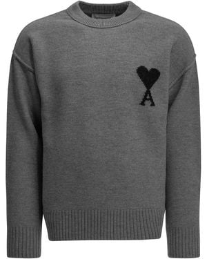 Ami Paris "Ami De Coeur" Crew-Neck Sweater - Gray