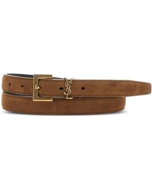 Saint Laurent Monogram Suede Belt - White