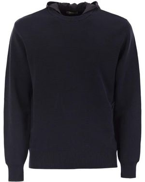 Herno Resort Double Cotton Knit And Nylon Hoodie - Blue