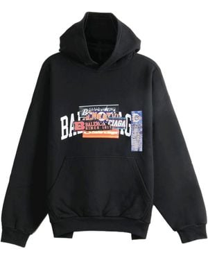 Balenciaga Logo-Print Cotton Hoodie - Black
