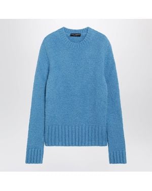 Dolce & Gabbana Crew Neck Sweater With Bouclé Effect - Blue